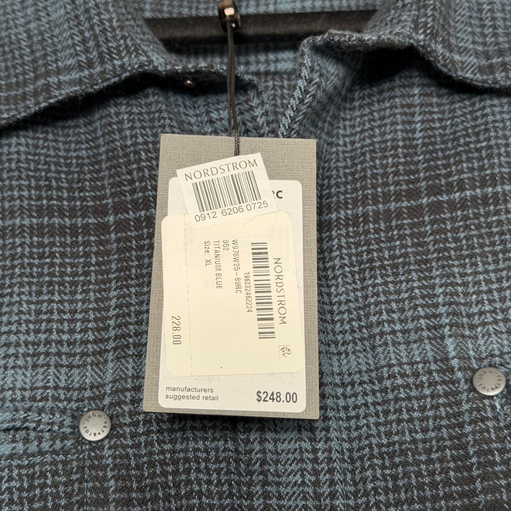 NWT John Varvatos Dario Shirt Plaid Snap Button Cotton Titanium Blue Men's XL - Picture 4 of 6